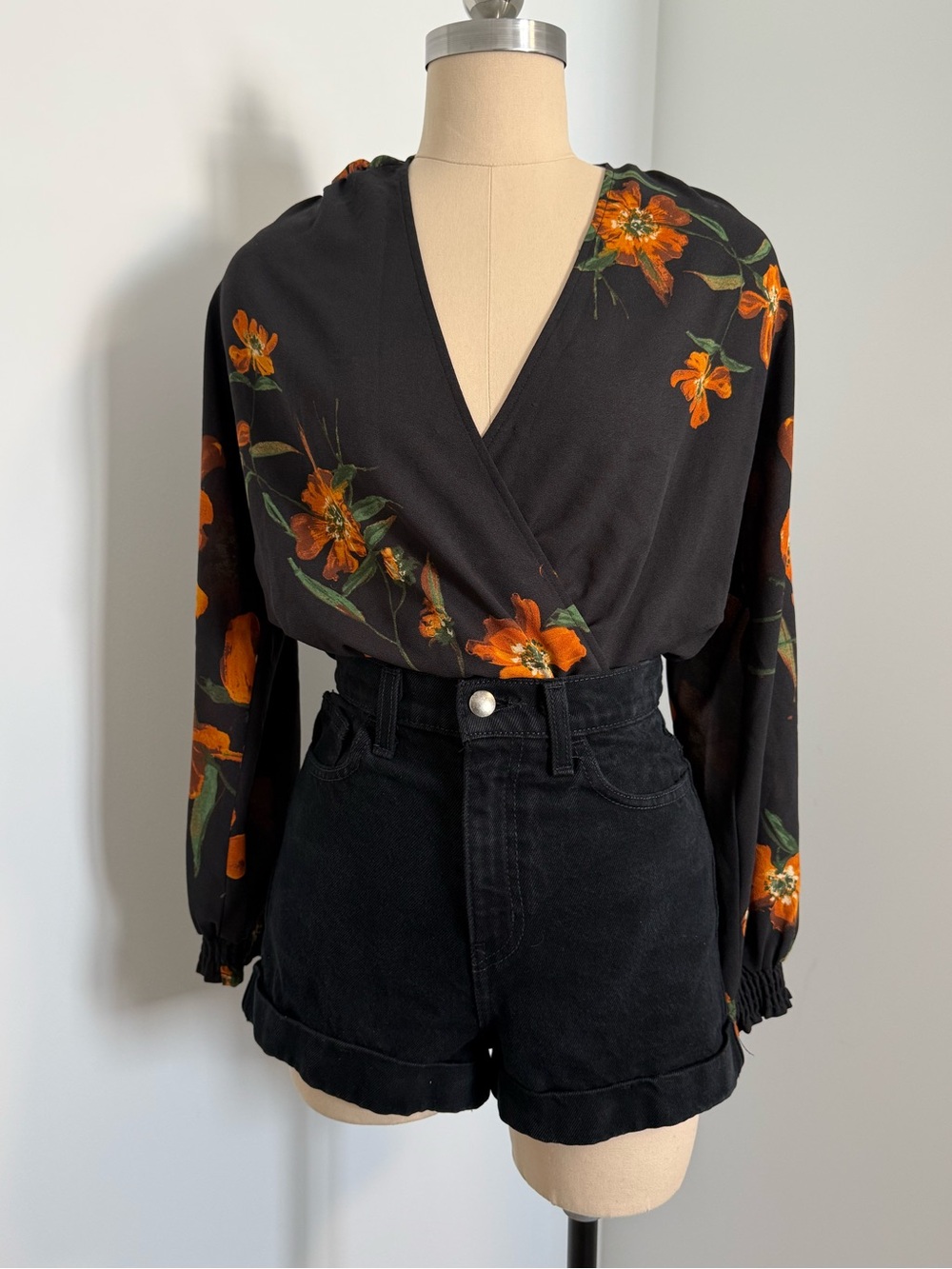 American Apparel High Waisted Black Denim Cuff Shorts